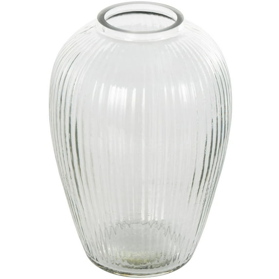 DecMode 9" Ribbed Fluted Glass Vase