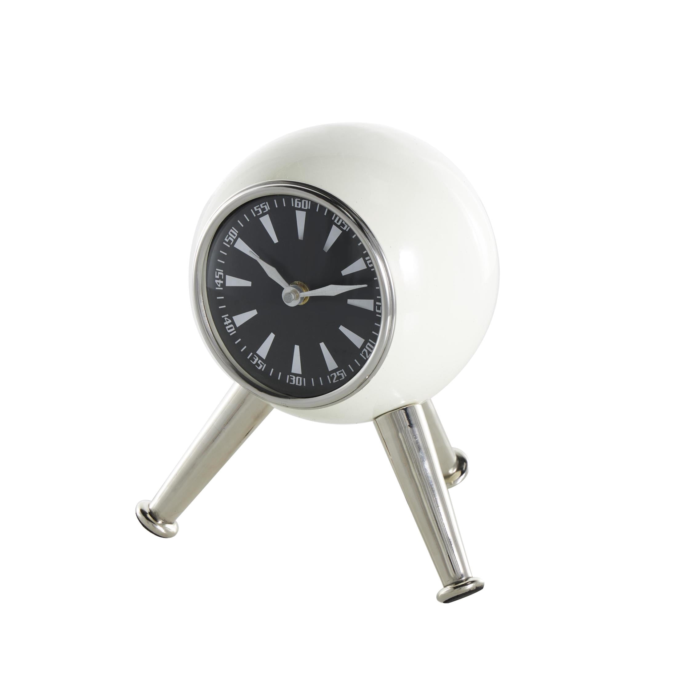 DecMode 9" Silver Aluminum Metal Orb Clock with Black Clockface and Silver Tripod Legs