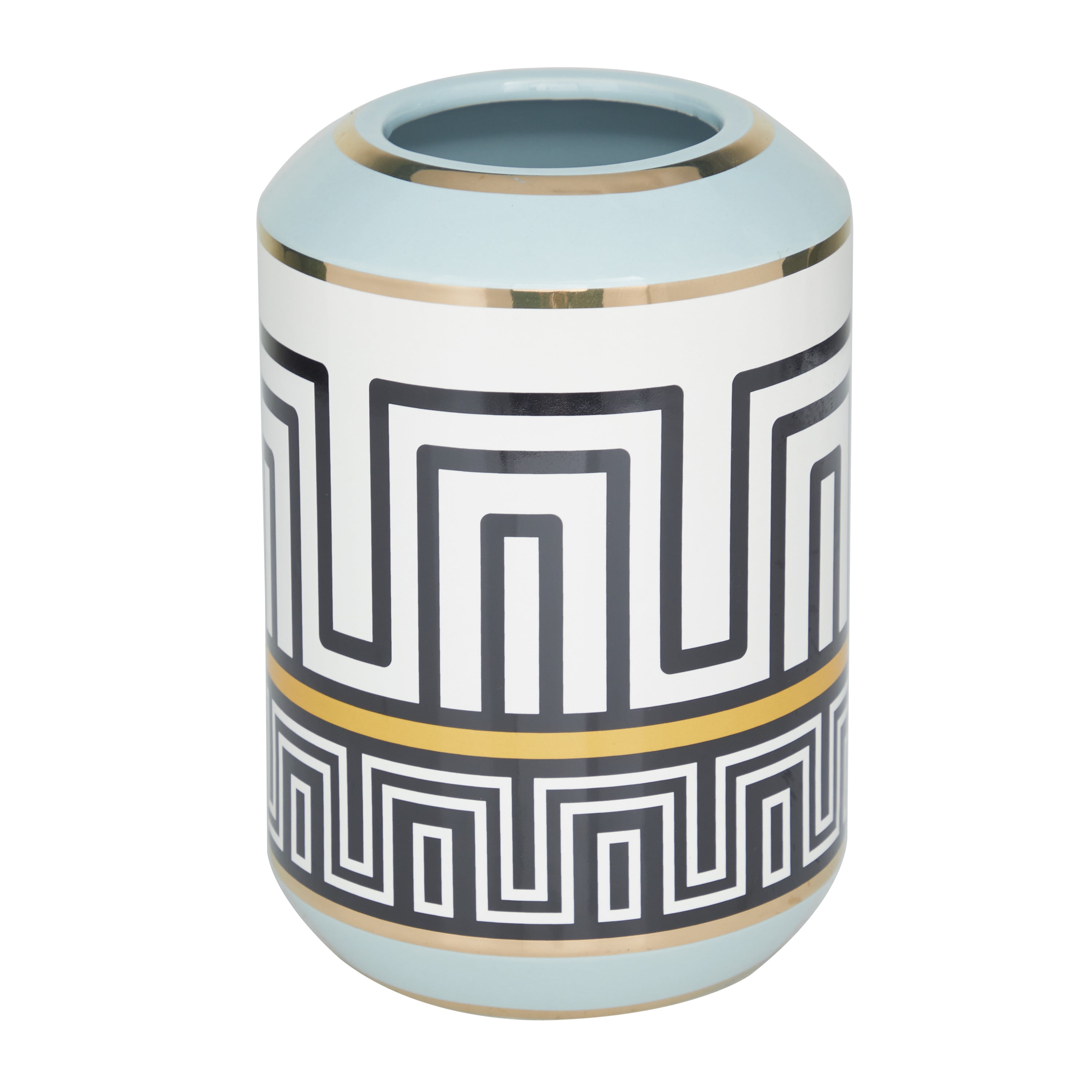 DecMode 9" Teal Ceramic Vase with Greek Knot Pattern