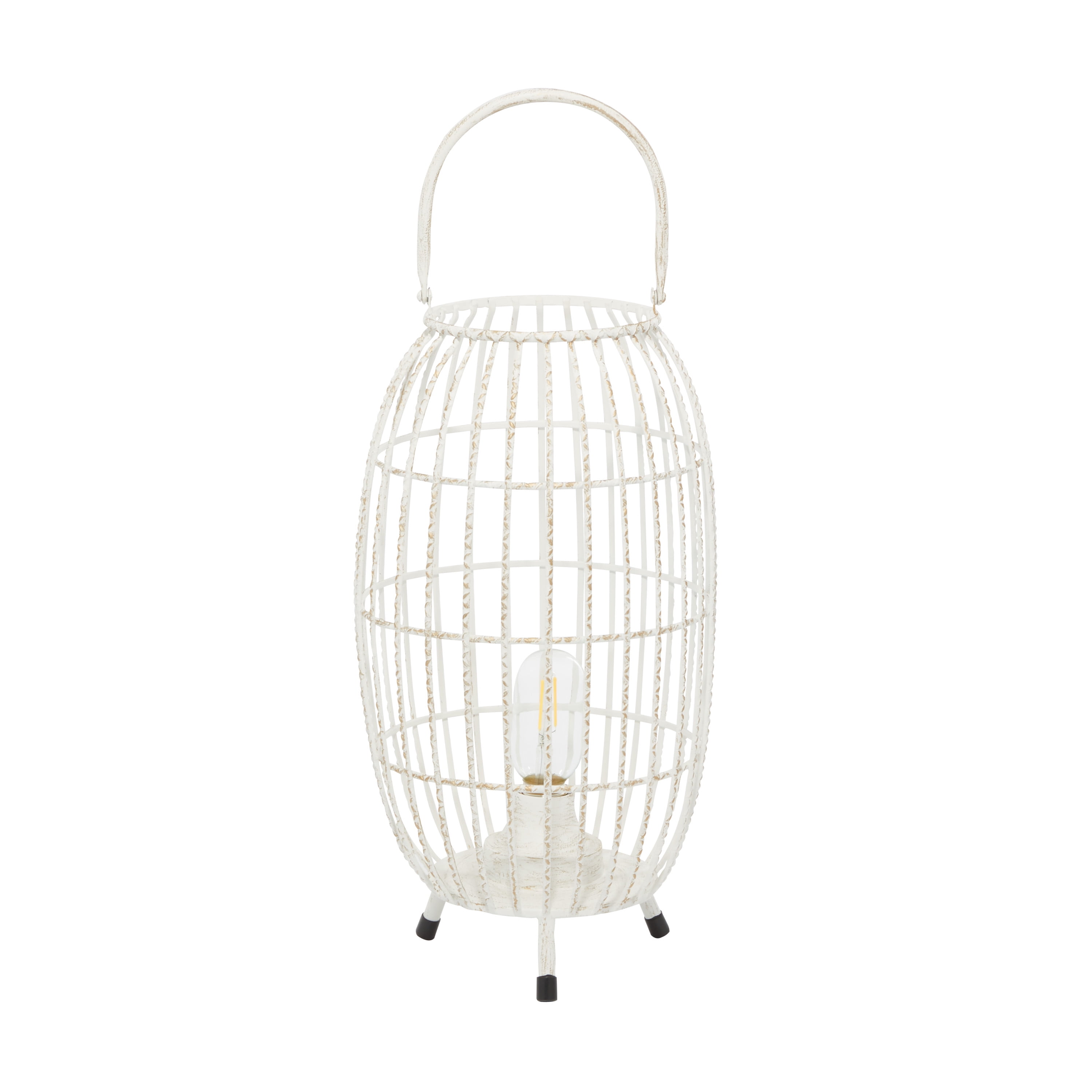 Elegant Oval White Metal LED Candle Lantern, 16.4" Hanging Design