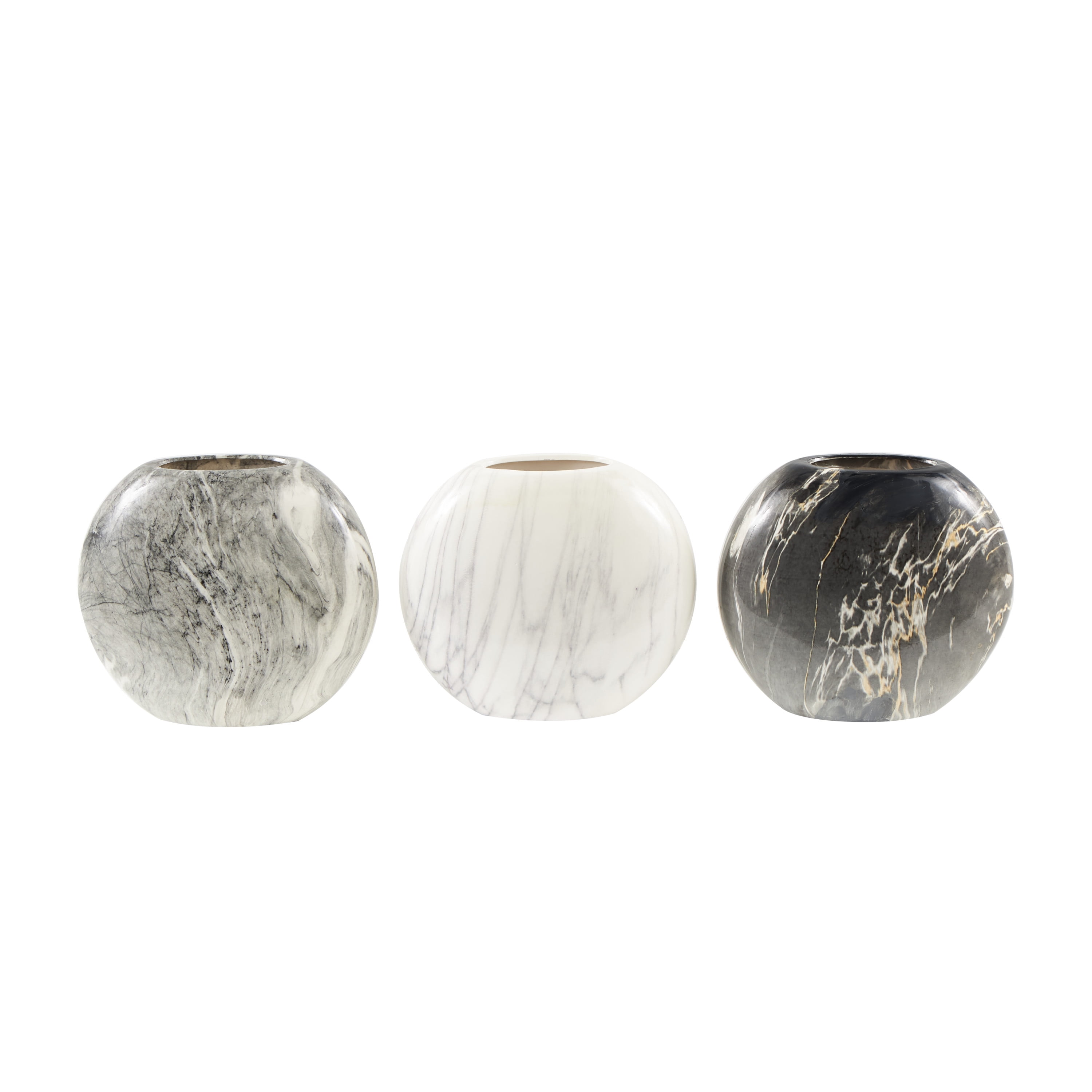 Gray Faux Marble Ceramic Decorative Vase Set with Abstract Design