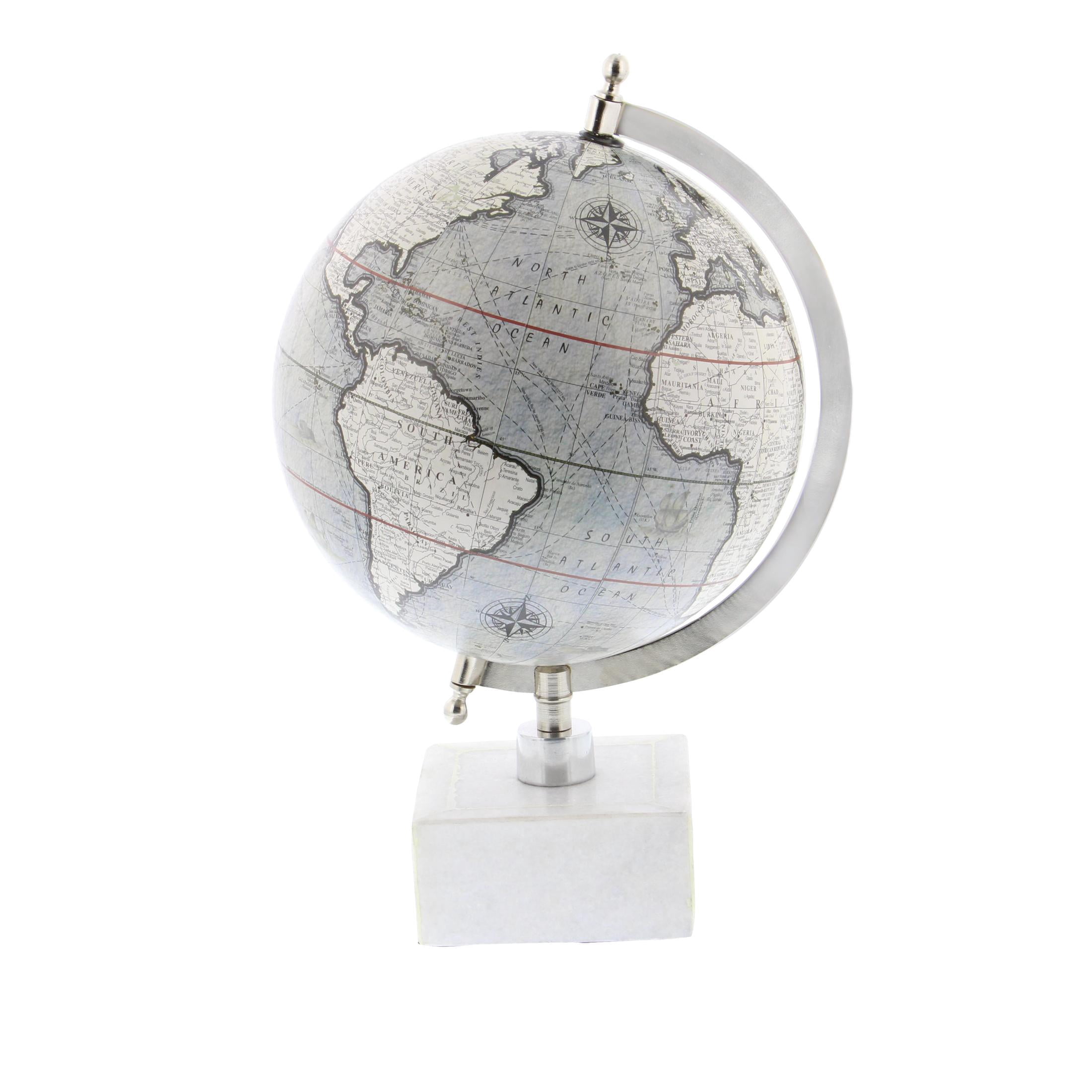 DecMode 9" White World Map Globe with Marble Base