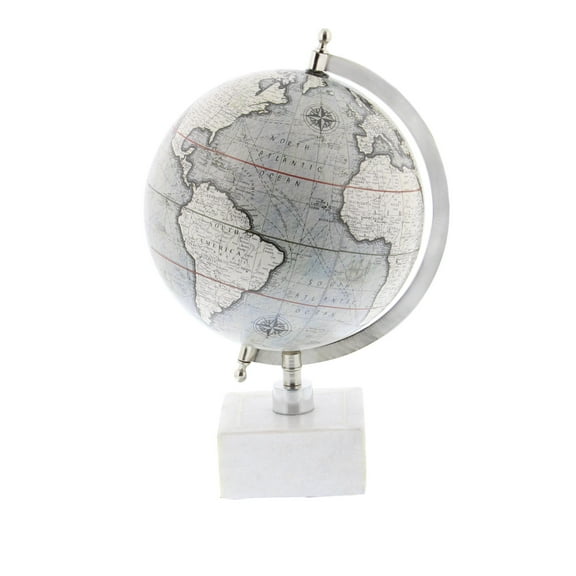 DecMode 9" White World Map Globe with Marble Base