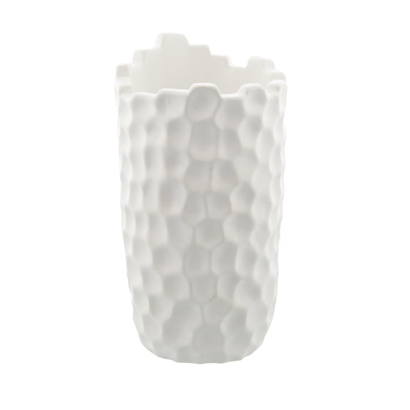 DecMode 9" White Porcelain Vase with Hammered Texture