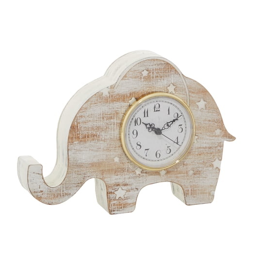 DecMode 9" White Wood Elephant Clock