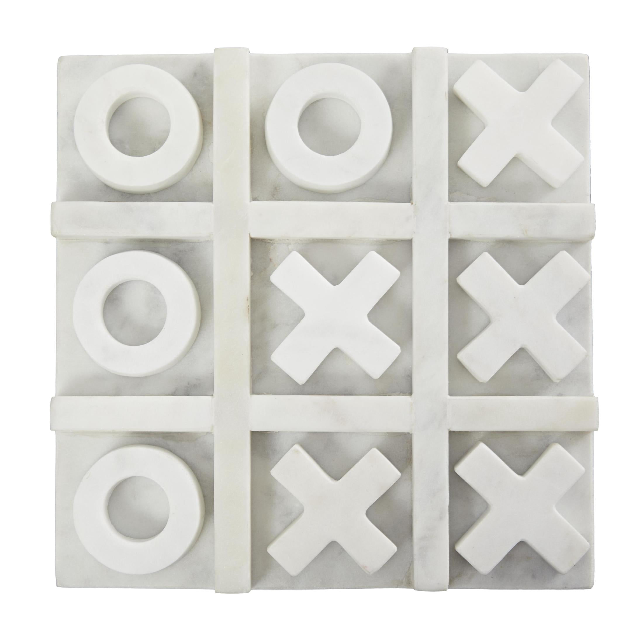 DecMode 9" x 1" White Marble Tic Tac Toe Game Set, 1-Piece