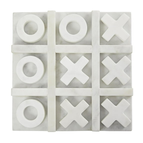 DecMode 9" x 1" White Marble Tic Tac Toe Game Set, 1-Piece
