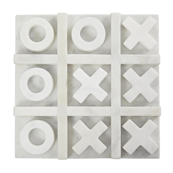 DecMode 9" x 1" White Marble Tic Tac Toe Game Set, 1-Piece