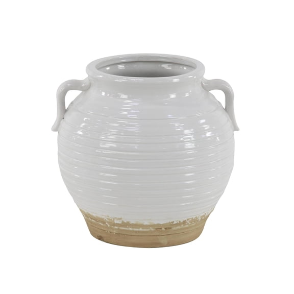 DecMode 9" x 10" White Ceramic Planter with Handles