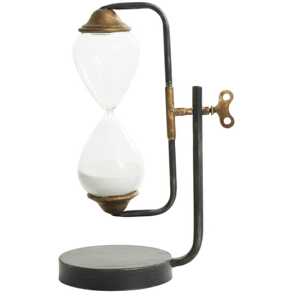 DecMode 9" x 13" Black Metal Suspended Hourglass Timer with Gold Details, 1-Piece