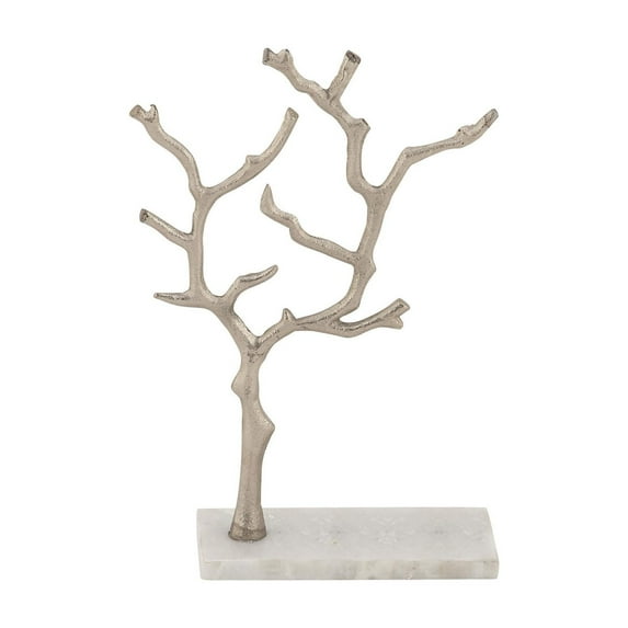 DecMode 9" x 13" Silver Marble Tree Jewelry Stand with Rectangular Base, 1-Piece