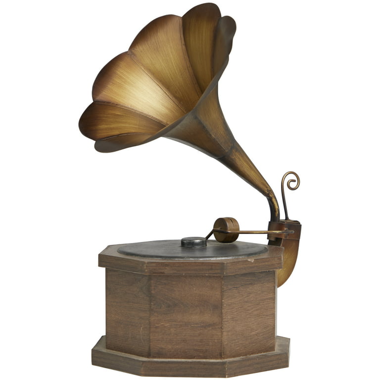DecMode 9 x 17 Copper Wooden Music Antique Gramophone with Brown