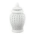 thumbnail image 1 of DecMode 9" x 18" White Ceramic Decorative Jars with Geometric Cutout Design and Lid, 1-Piece, 1 of 8