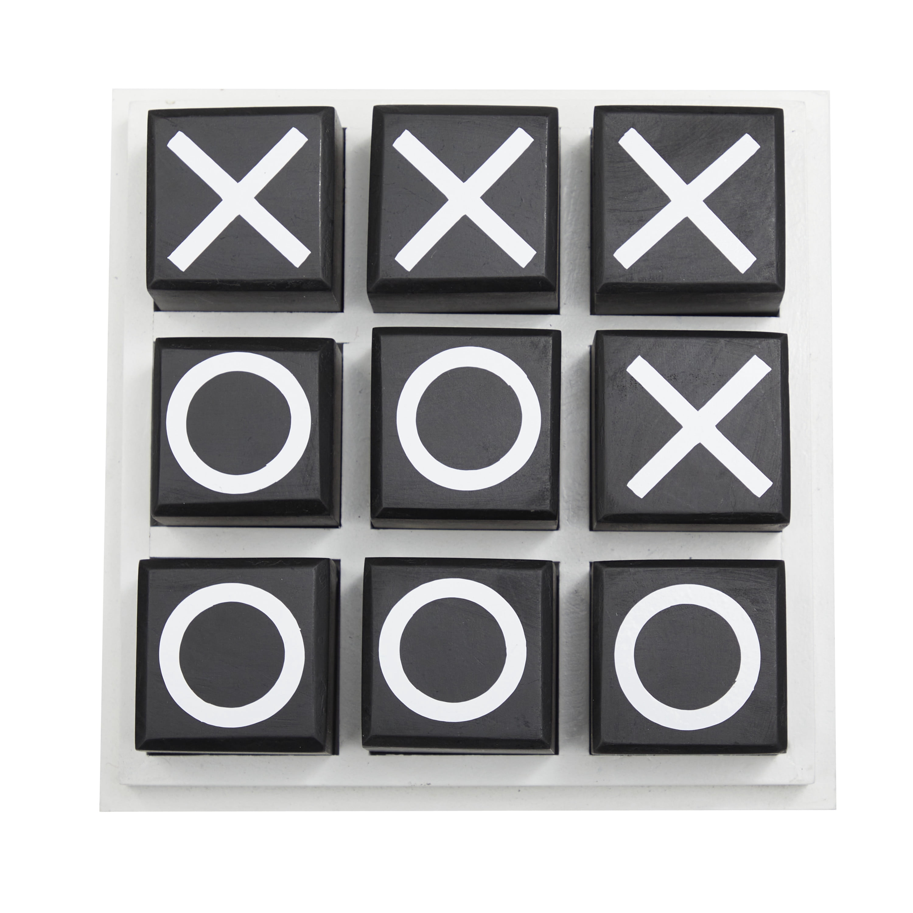 DecMode 9" x 3" Black Wooden Tic Tac Toe Game Set, 1-Piece