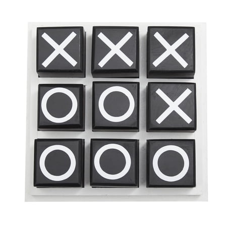 DecMode 9" x 3" Black Wooden Tic Tac Toe Game Set, 1-Piece