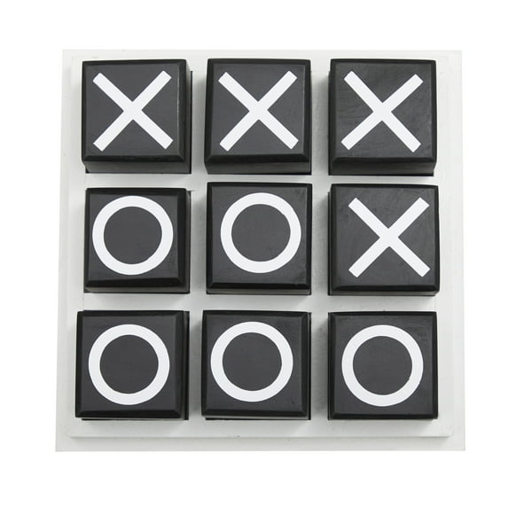 DecMode 9" x 3" Black Wooden Tic Tac Toe Game Set, 1-Piece