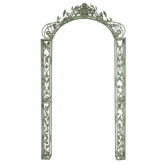 DecMode 93" Indoor Outdoor Arched Green Metal Bird Garden Arbor with Scrolled Vines