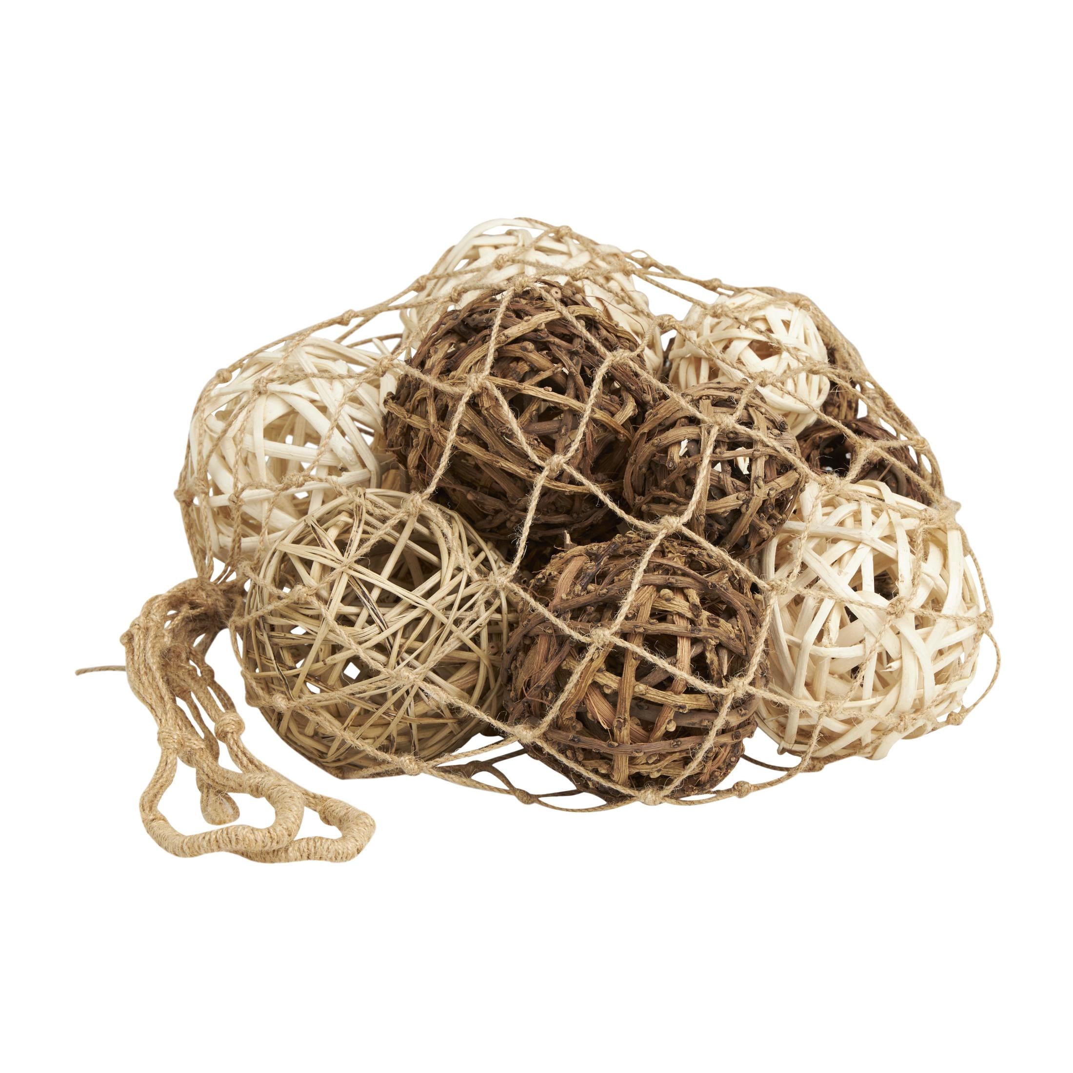 DecMode Beige Dried Plant Handmade Decorative Orbs & Vase Filler with Fishnet Bag, 11" x 12" x 10"