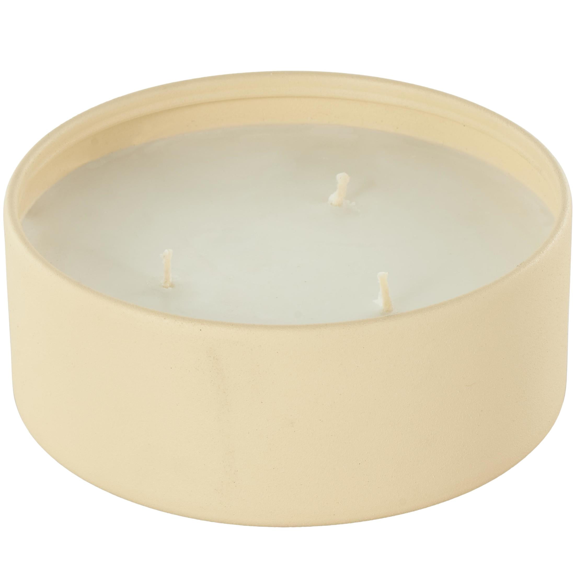 DecMode Beige Metal Rose Blossom & Sandalwood Scented Textured 22oz 3 Wick Candle with White Wax