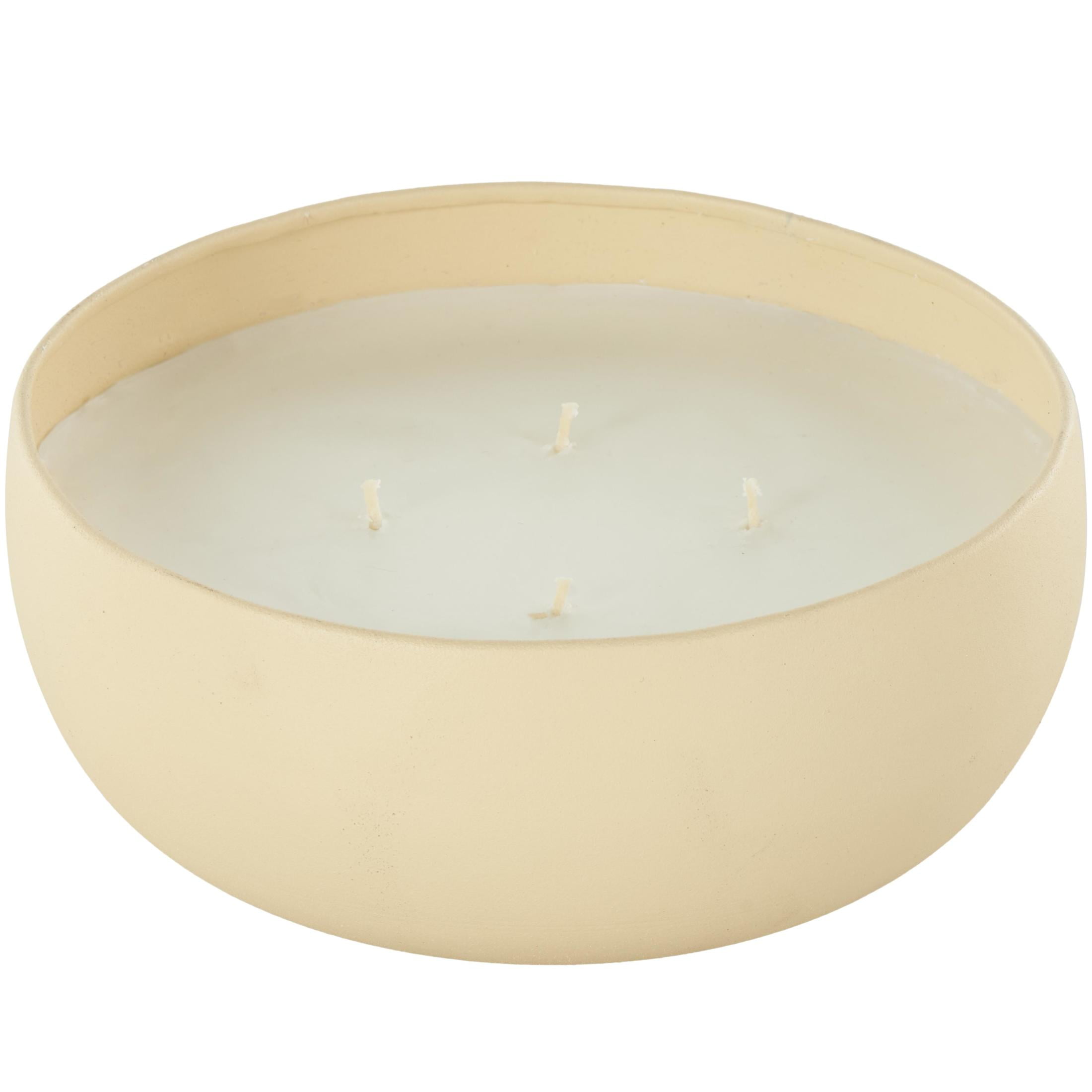 DecMode Beige Metal Rose Blossom & Sandalwood Scented Textured 34oz 4 Wick Candle with White Wax