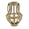 thumbnail image 1 of DecMode Beige Reclaimed Wood Beaded Decorative Candle Lantern, 1 of 9