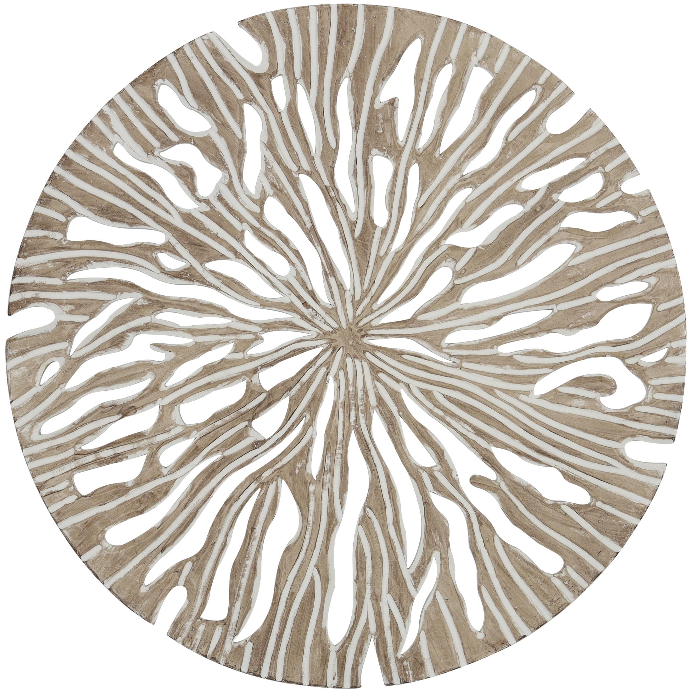 DecMode Beige Wooden Handmade Intricately Carved Starburst Wall Decor