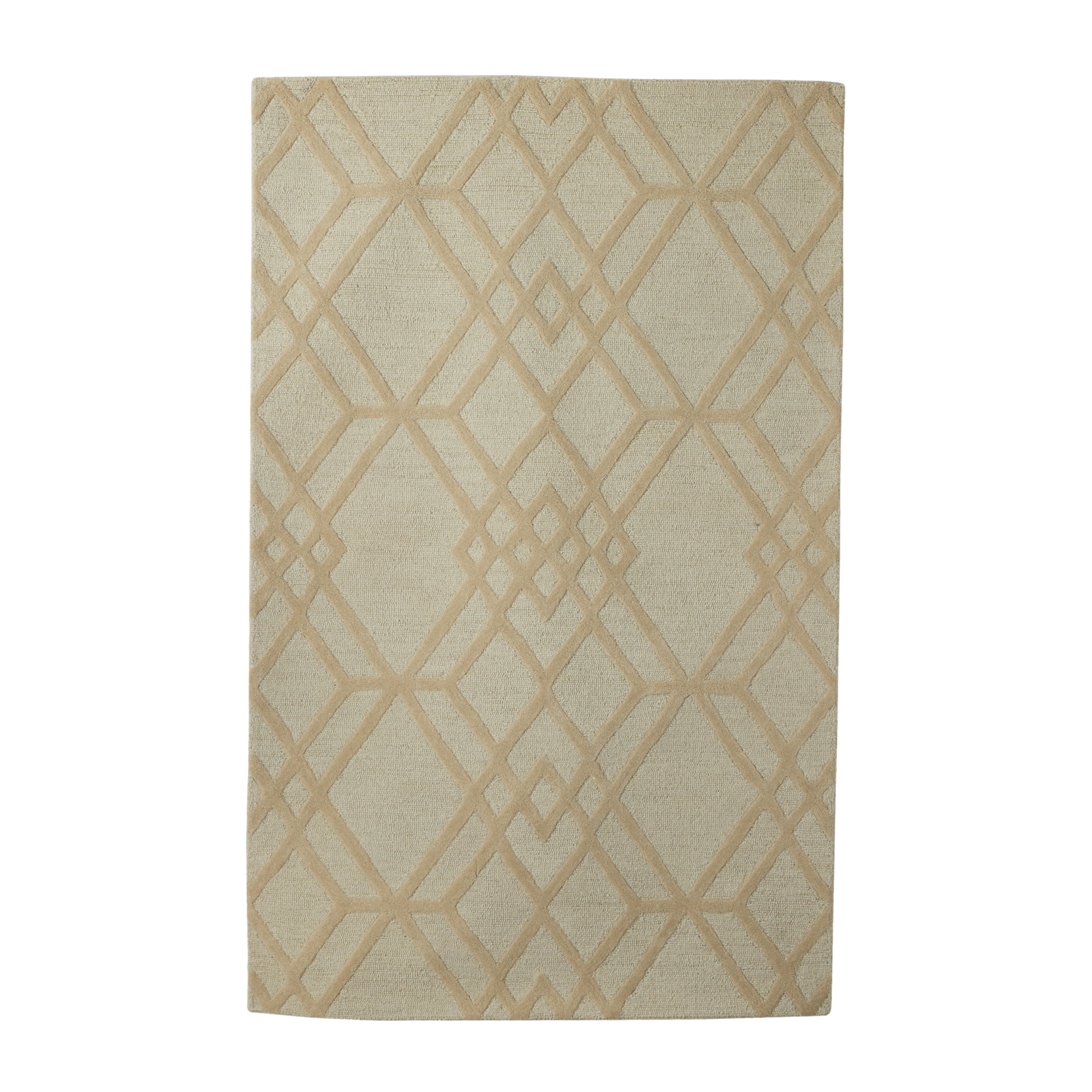 DecMode Beige and Brown Wool Hand Hooked Contemporary Decorative Area Rug 5'W x 8'L