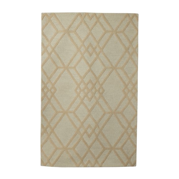 DecMode Beige and Brown Wool Hand Hooked Contemporary Decorative Area Rug 5'W x 8'L