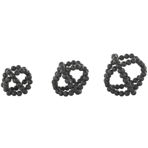 DecMode Black 6" Beaded Wood Orbs & Vase Filler with Overlapping Rings (3 Count)