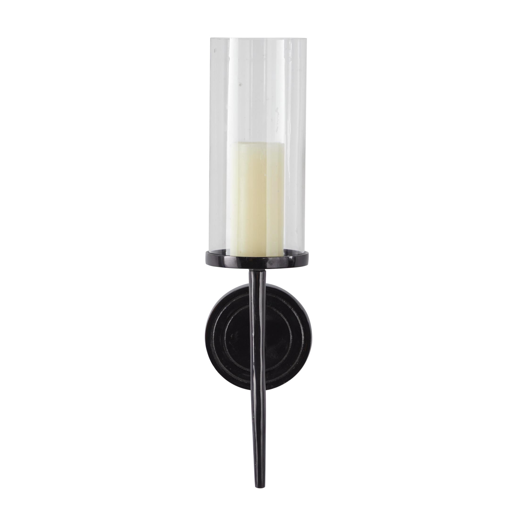 DecMode Black Aluminum Metal Geometric Wall Sconce with Glass Holder