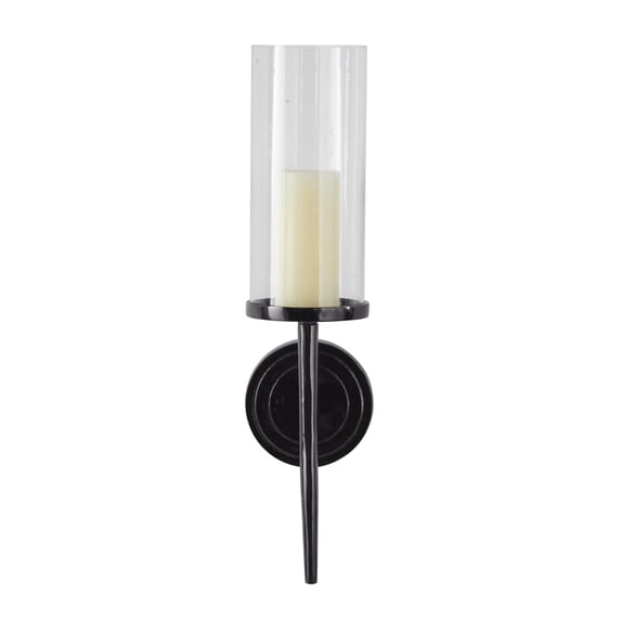 DecMode Black Aluminum Metal Geometric Wall Sconce with Glass Holder