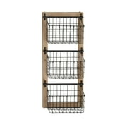 DecMode Black/Brown Farmhouse 3 Tier Hanging Metal Magazine Rack Holder, 14"W x 34"H