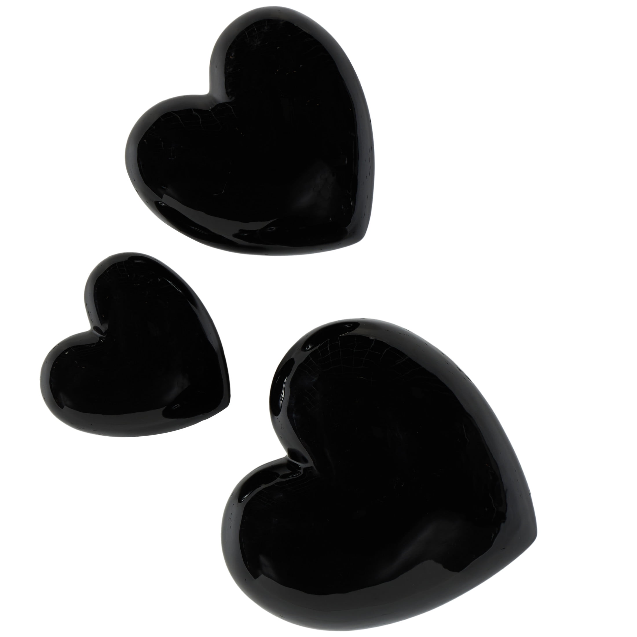 DecMode Black Ceramic Slanted Heart Wall Decor with Varying Sizes