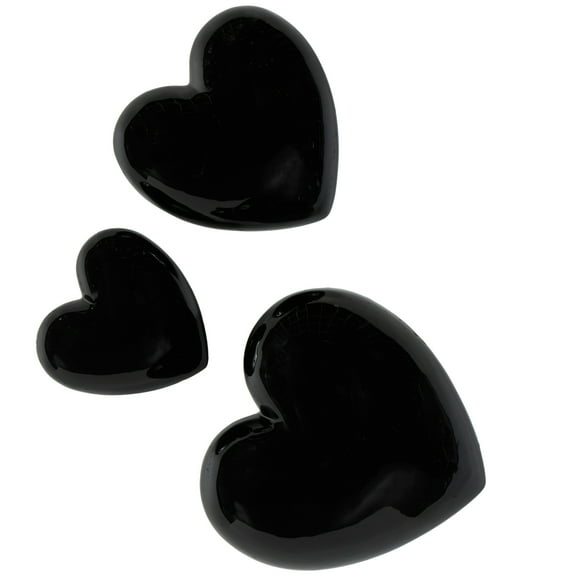 DecMode Black Ceramic Slanted Heart Wall Decor with Varying Sizes (3 Count)