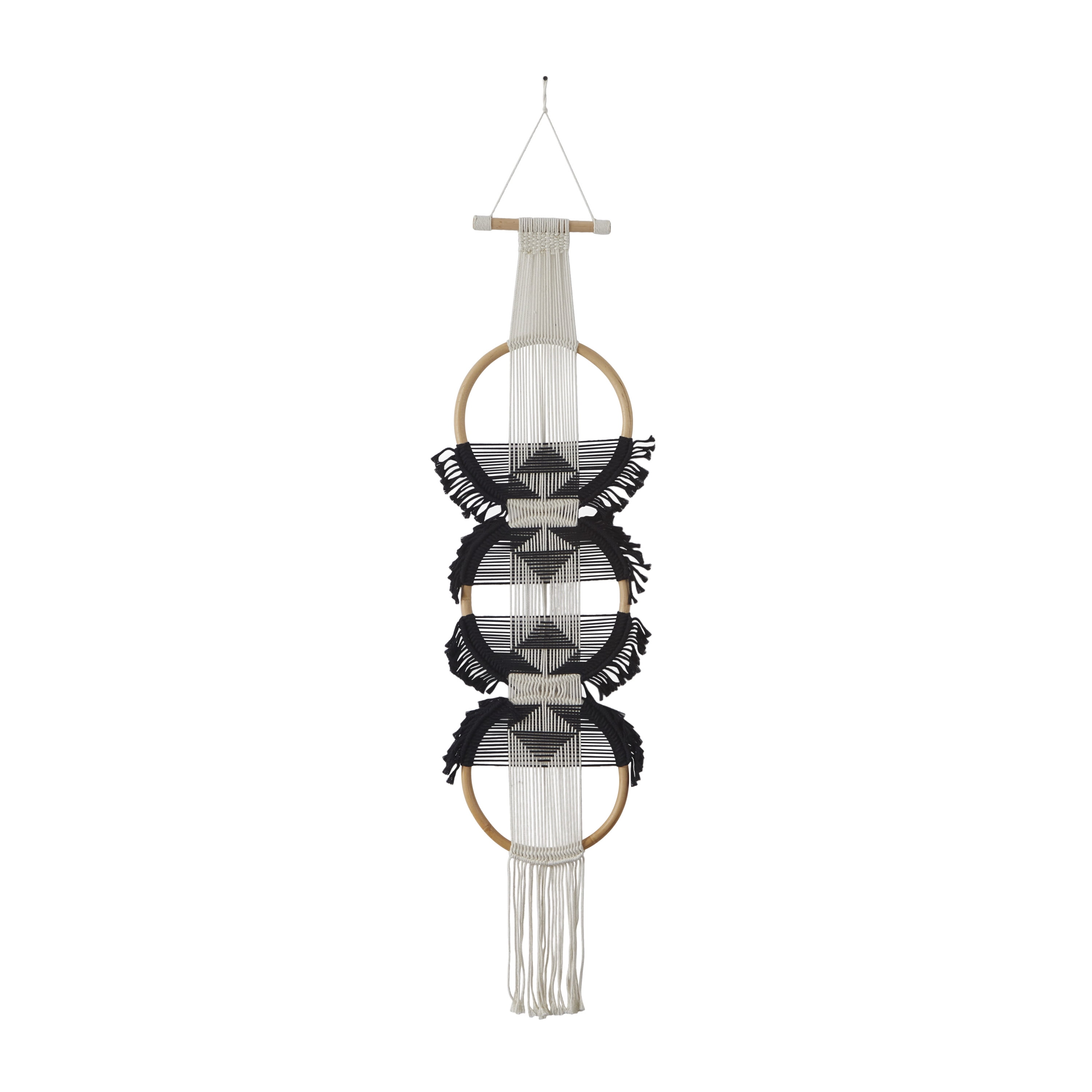 CosmoLiving by Cosmopolitan Black Cotton Fabric Macrame Handmade Intricately Weaved Home Wall Decor with Fringe Tassels, 13" x 1" x 67"