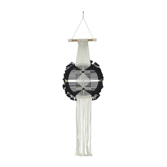 DecMode Black Cotton Handmade Intricately Weaved Macrame Wall Decor with Fringe Tassels