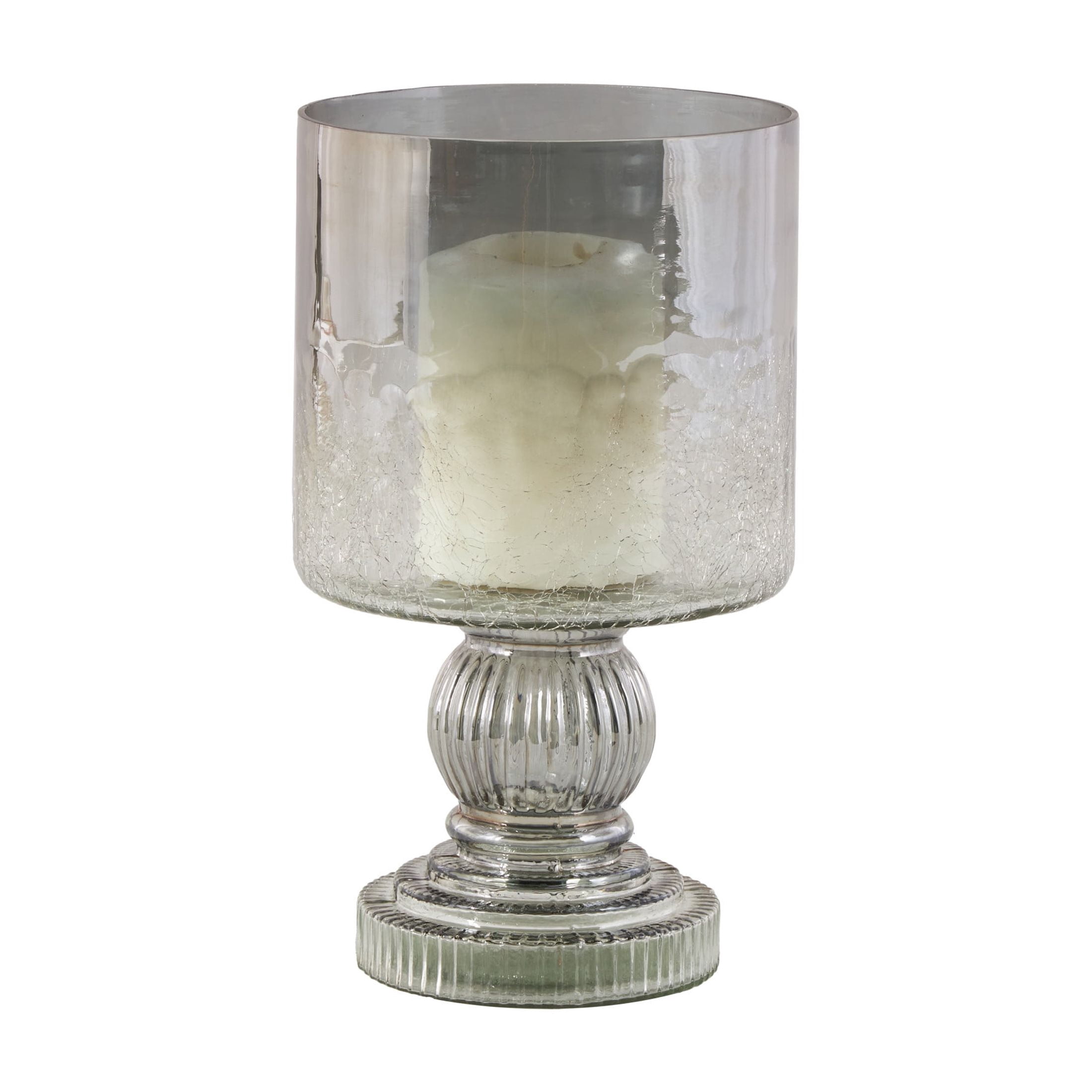 DecMode Black Glass Handmade Turned Style Pillar Hurricane Lamp with Smoked Glass Finish