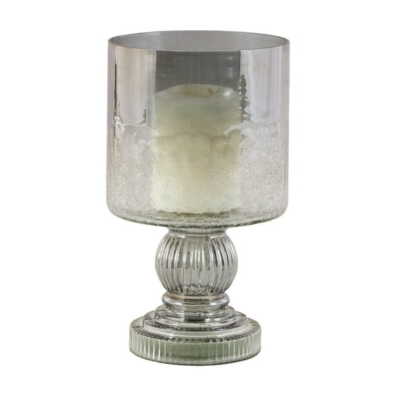 DecMode Black Glass Handmade Turned Style Pillar Hurricane Lamp with Smoked Glass Finish