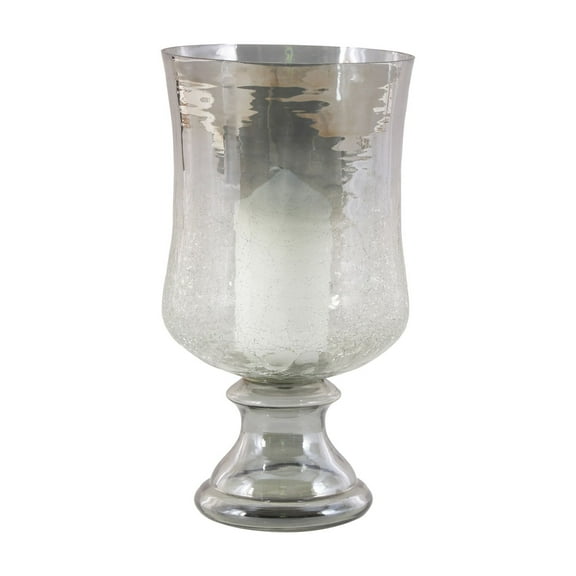 DecMode Black Glass Handmade Turned Style Pillar Hurricane Lamp with Smoked Glass Finish