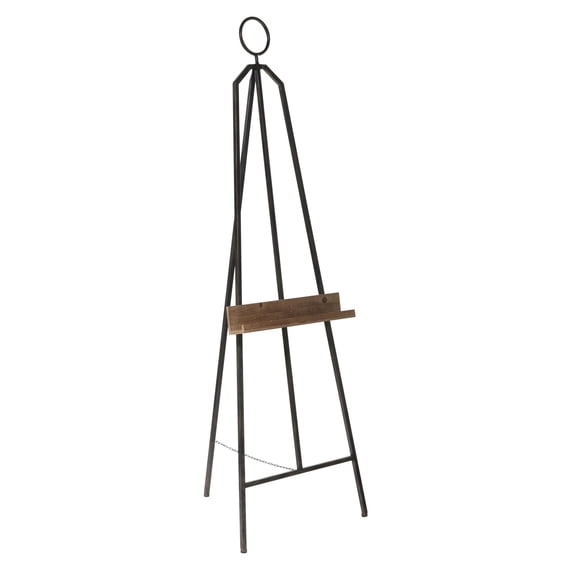 DecMode Black Industrial Extra Large Standing Metal Easel, 16"W x 52"H,for Canvas Holder, Signs, Mirrors and Message Boards