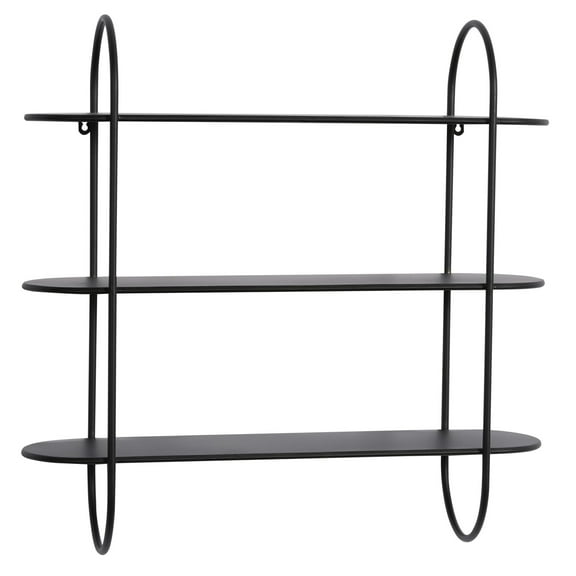 DecMode Black Industrial Metal Long with Round Edge 3 Tier Wall Shelf, 28"W x 28"H