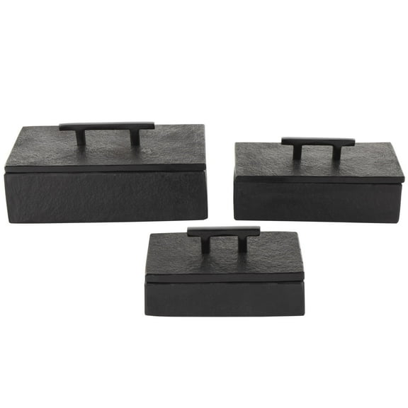 DecMode Black Marble Decorative Box with Black Handles, 3 Count