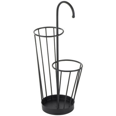 DecMode Black Metal 2 Section Umbrella Stand with Umbrella Shaped Handle