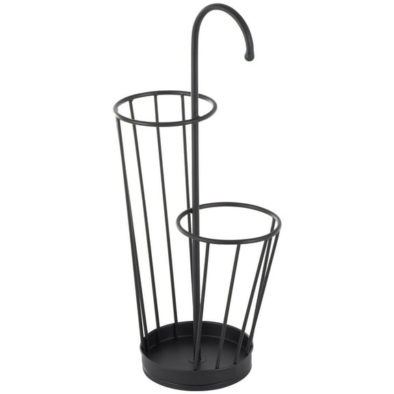 DecMode Black Geometric Metal 2 Section Umbrella Stand with Umbrella Shaped Handle