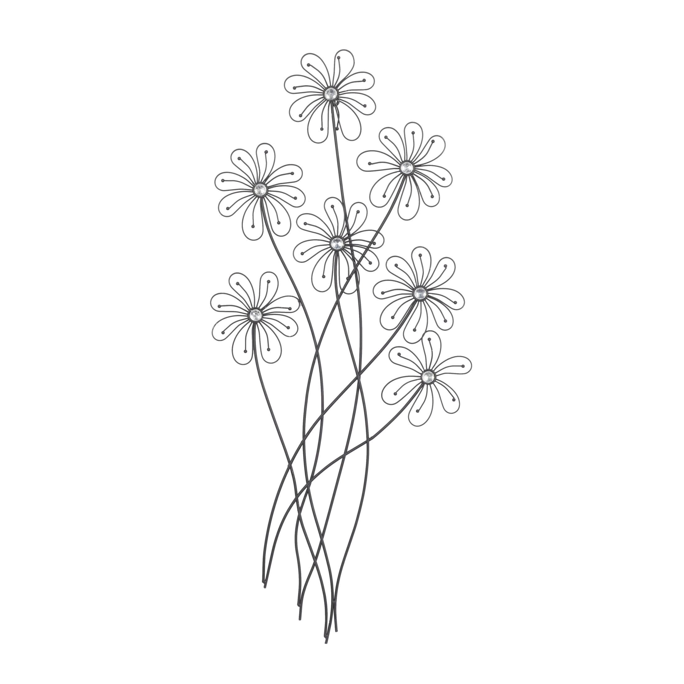 DecMode Black Metal 3D Wire Floral Wall Decor with Crystal ...
