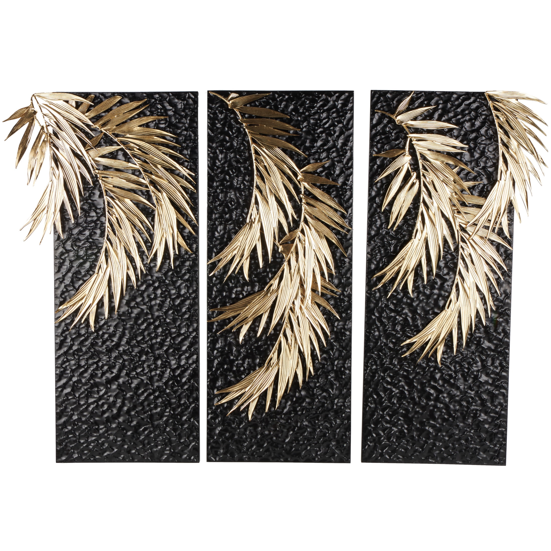 DecMode Black Metal Abstract Wall Decor with Gold Accents (3 Count)