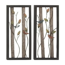 DecMode Black Metal Bird Wall Decor with Tree Branches and Colorful Leaves (2 Count)