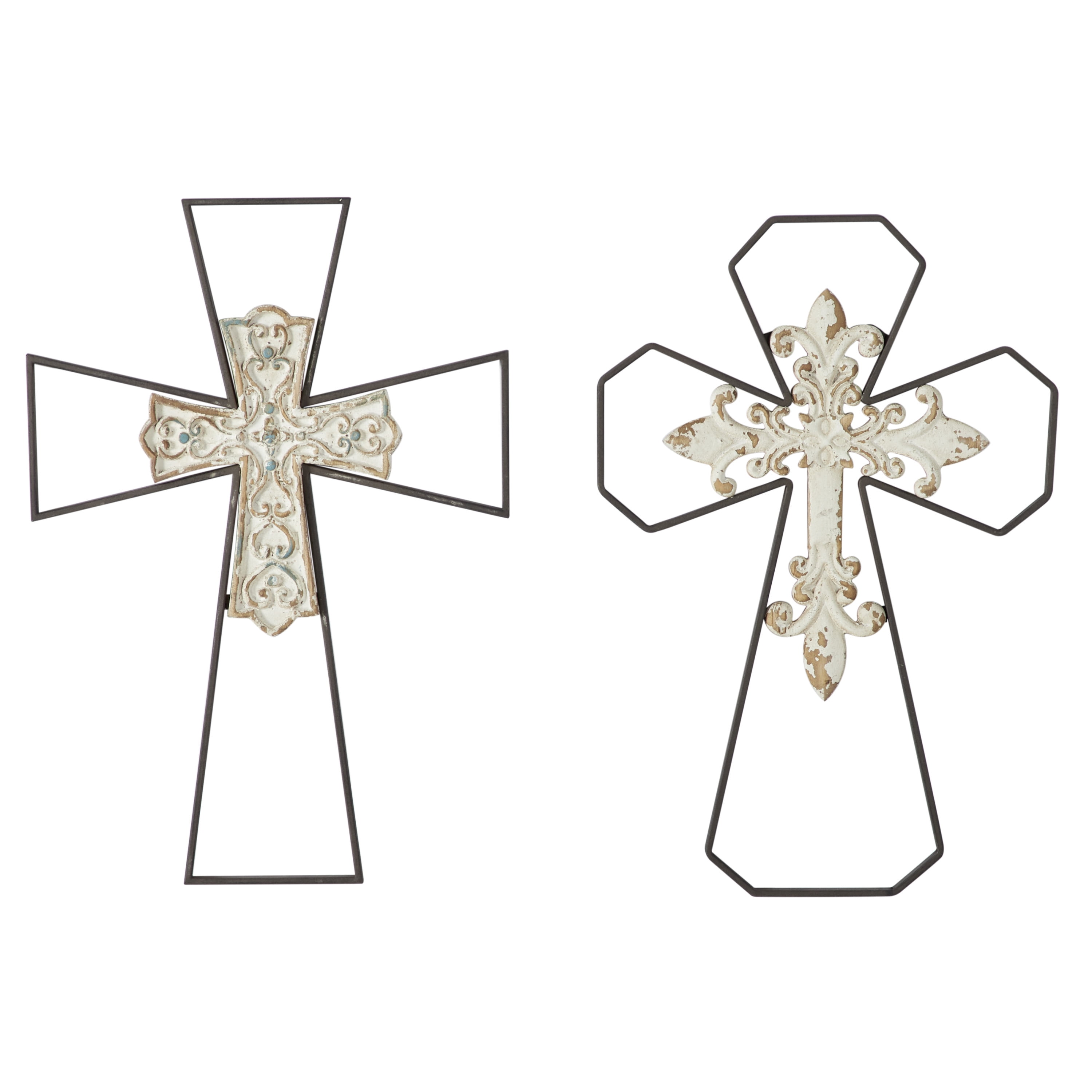 DecMode Black Metal Carved Wood Cross Wall Decor (2 Count)