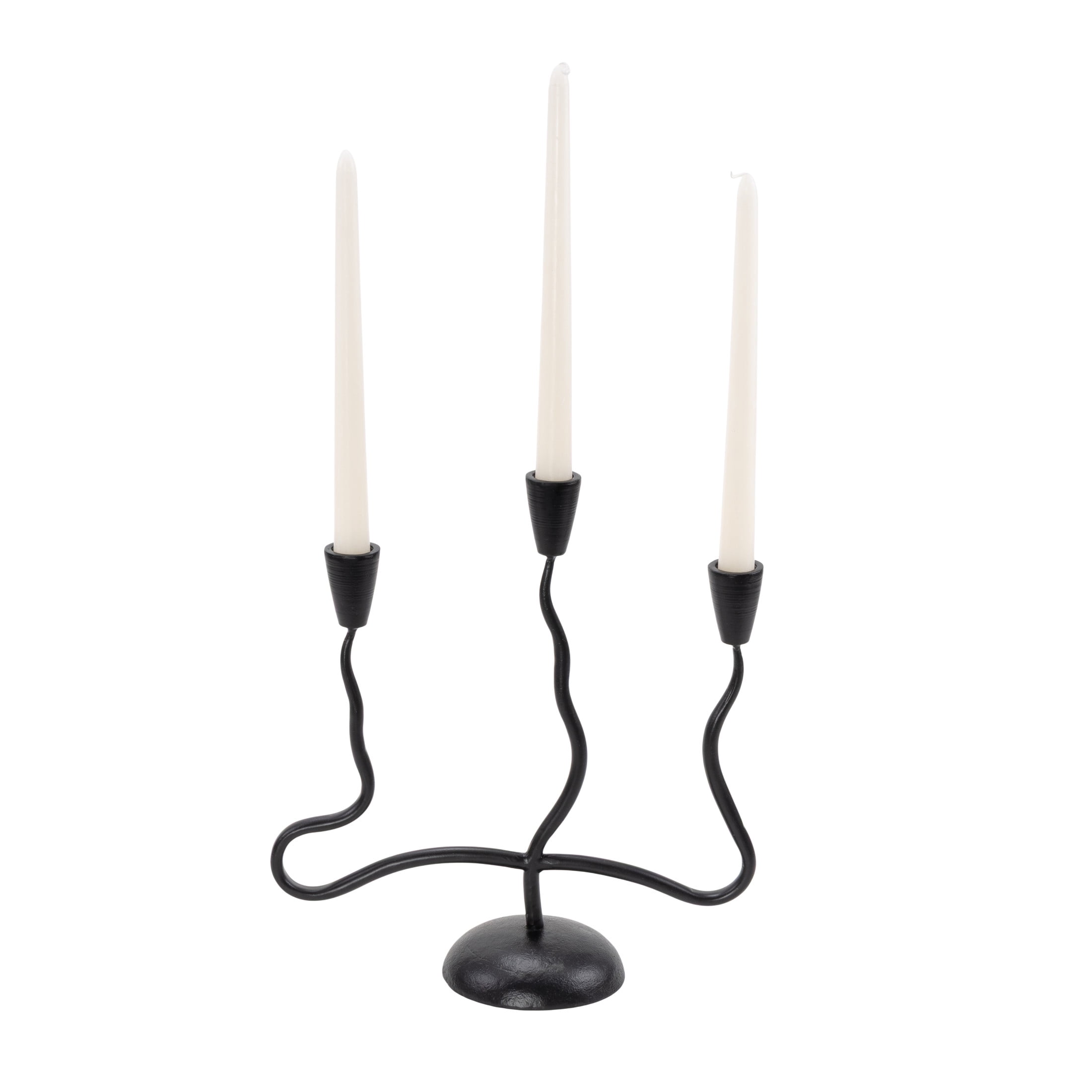 DecMode 3 Candle Black Metal Candle Holder with Round Base
