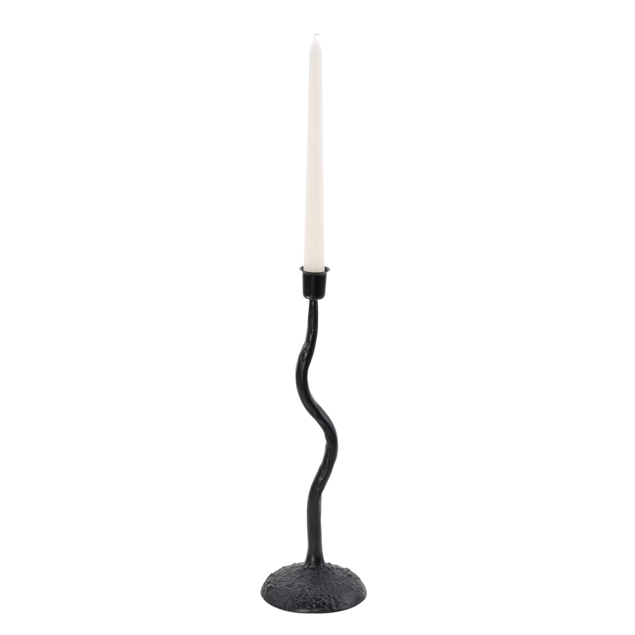 DecMode Black Metal Candle Holder with Round Base